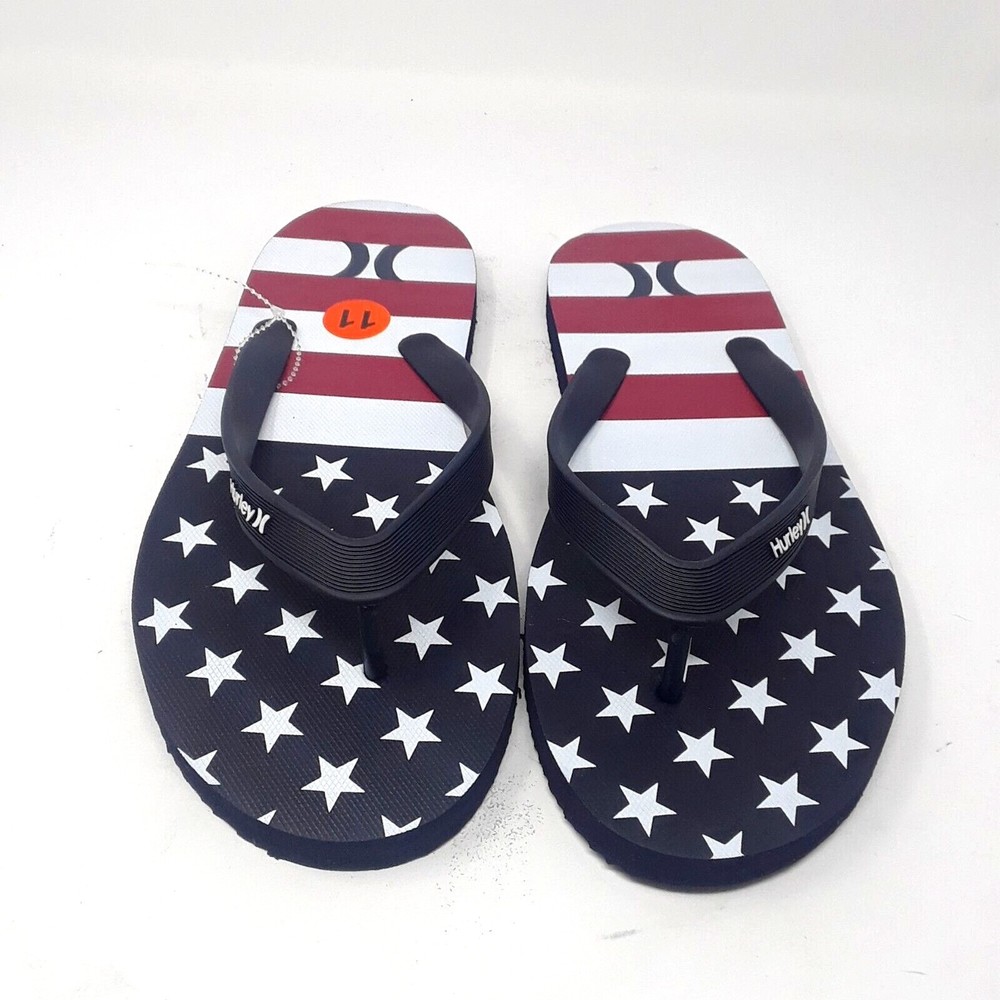 Hurley USA Flip Flops Thongs Sandals Red White Blue American Flag Sz 11